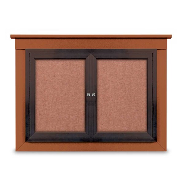 24"x36" 1-Door Enclosed Letterboard, Header, Blue Vinyl/Walnut